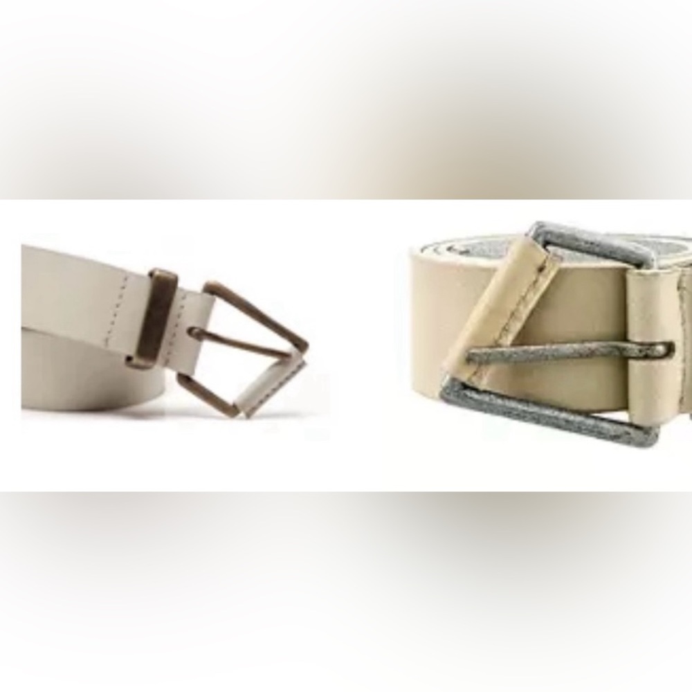 Free People Getty Beige Leather Belt with Antique Silver Buckle
